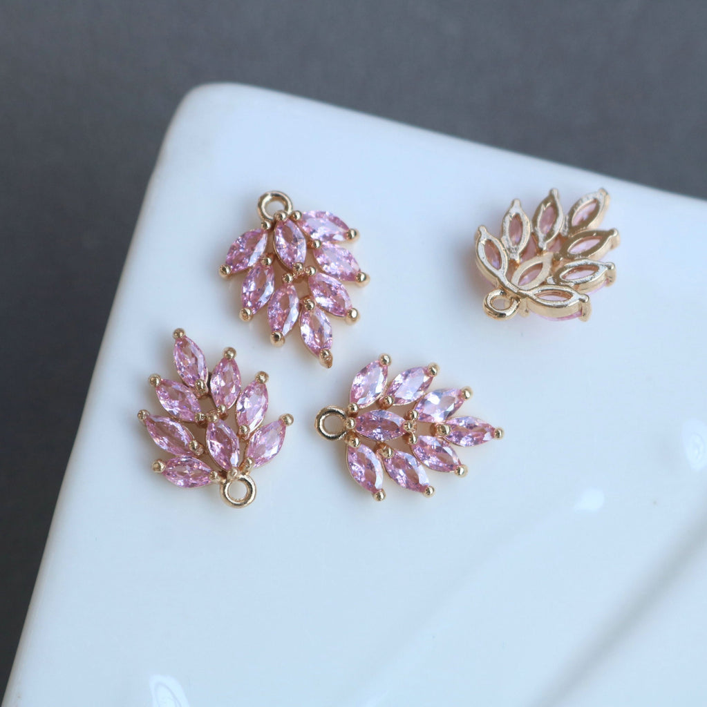 CZ Pave Leaf Charm, Cubic Zircon Crystal Leaf Pendant, CZ Earring Charms,  Real Gold Plated Brass Earring Charms, Jewelry Finding ZR004-F046