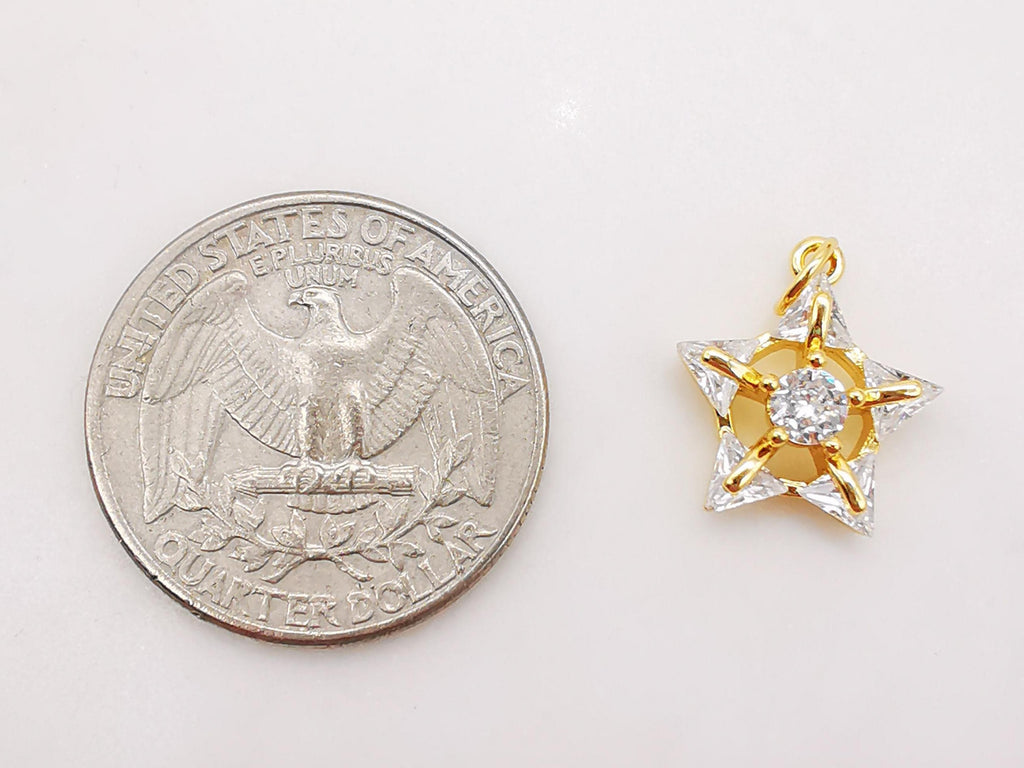 Star Charms,  Crystal Cubic Pave Star Pendant, 18K Gold Plated, Necklace Making Star Charms, Jewelry Findings S356