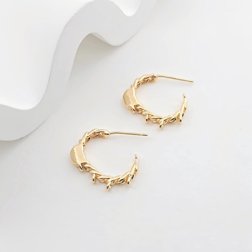 Twisted C Shape Earrings Post With 3 Loops, 14K Gold Plated, S925 Silver Ear Pin Nickel Free Earrings, Earring Findings ZX288