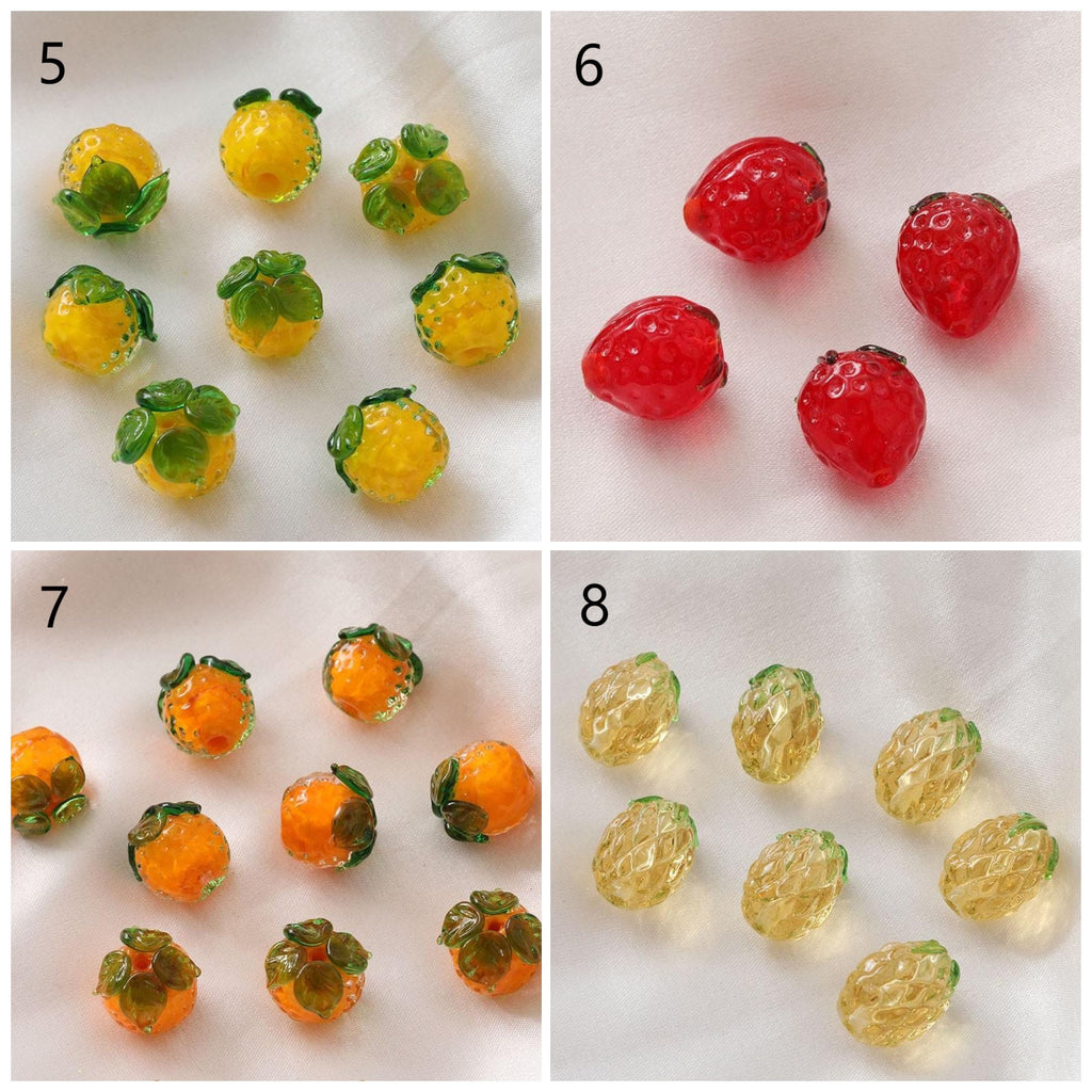 5pcs Fruit Beads Persimmon Raspberry Orange Pineapple, Glazed Loose Beads for Jewelry Making, DIY Beads Finding GZ042