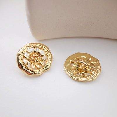 Gold Rose Flower Charm with loops, Gold Button Pendant, Sunflower Charm Pendant for Bracelet Necklace Earring, Jewelry Findings S1171