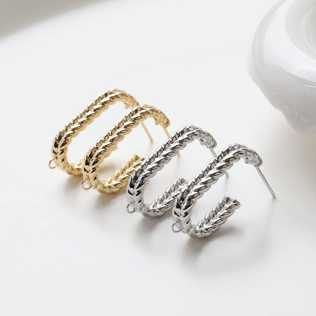 C Shape Earrings Post With Loop, 14K Gold/Silver Plated, S925 Silver Ear Pin Nickel Free Earrings, Wheat Earrings, Earring Findings GZ717