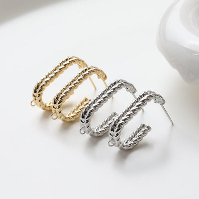 C Shape Earrings Post With Loop, 14K Gold/Silver Plated, S925 Silver Ear Pin Nickel Free Earrings, Wheat Earrings, Earring Findings GZ717