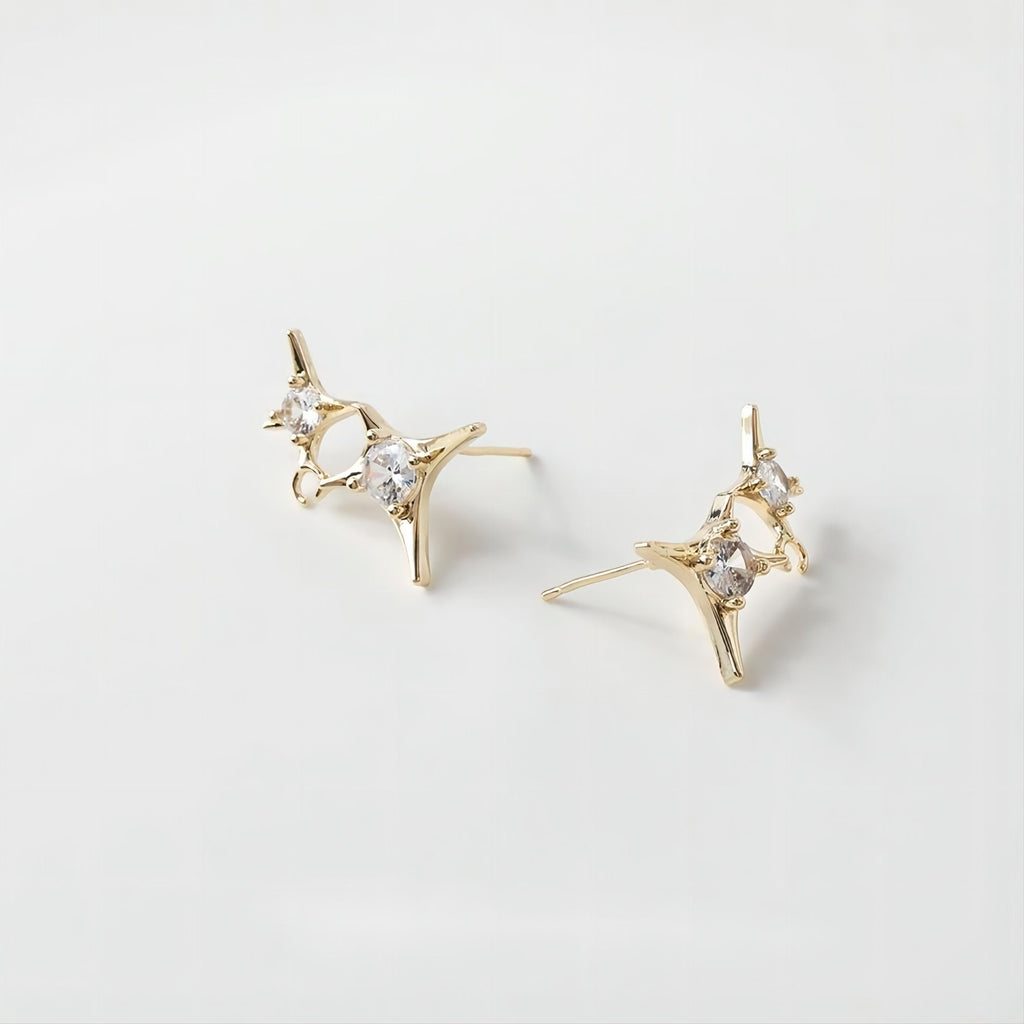 قرط مزدوج مرصع بالكريستال المرصع، ذهبي/فضي، أقراط من الفضة الإسترليني 925 خالية من النيكل، نتائج قرط مضادة للحساسية GE055