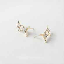 تحميل الصورة إلى عارض المعرض، قرط مزدوج مرصع بالكريستال المرصع، ذهبي/فضي، أقراط من الفضة الإسترليني 925 خالية من النيكل، نتائج قرط مضادة للحساسية GE055