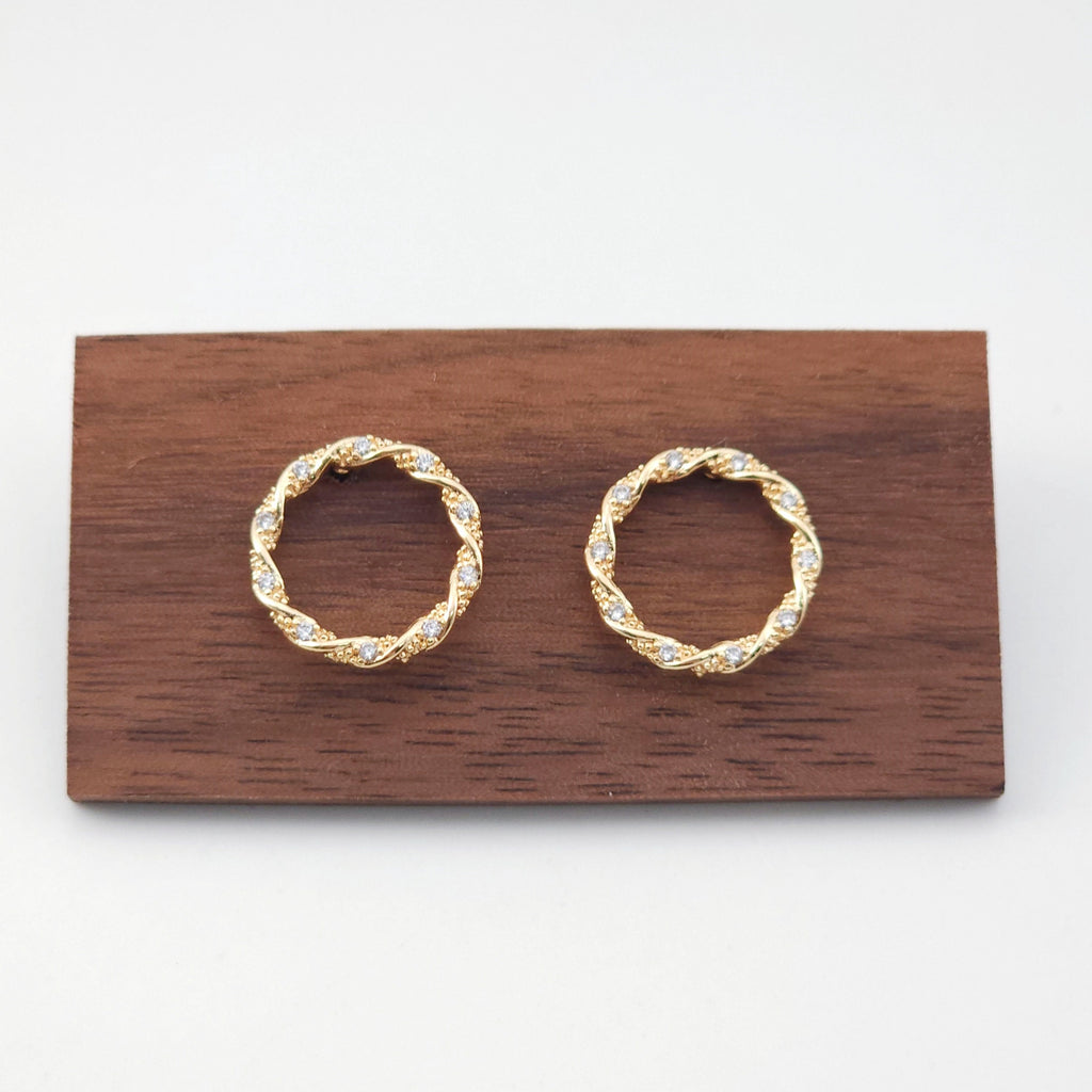 18K Gold Round Post With Loop, CZ Pave, S925 Silver Pin, Openwork Round Stud Nickel Free, 15mm, Hypoallergenic Earring Findings ZX205