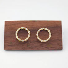 Load image into Gallery viewer, 18K Gold Round Post With Loop, CZ Pave, S925 Silver Pin, Openwork Round Stud Nickel Free, 15mm, Hypoallergenic Earring Findings ZX205