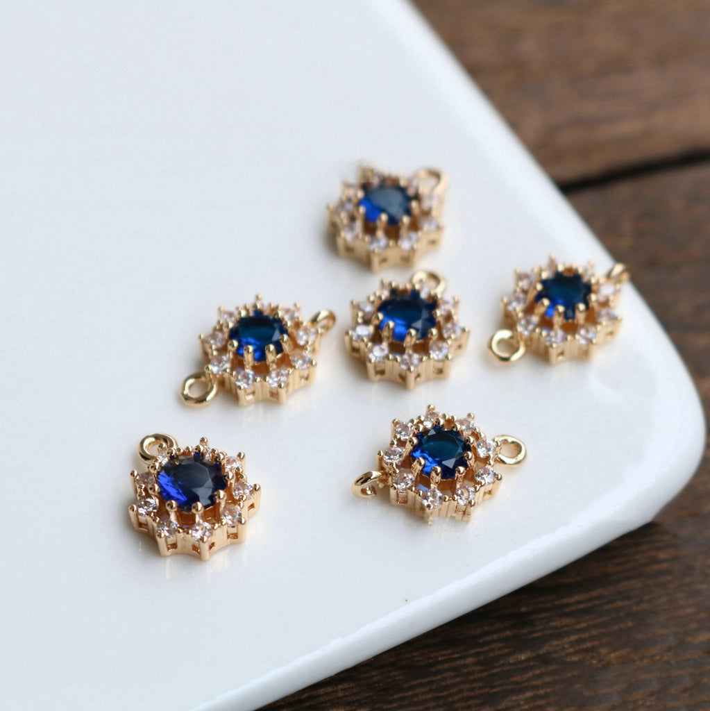 10pcs Flower Connector, Cubic Zircon Crystal Pendant, Bracelet Necklace Pendant, 14K Real Gold Plated, Jewelry Findings HL108-F076