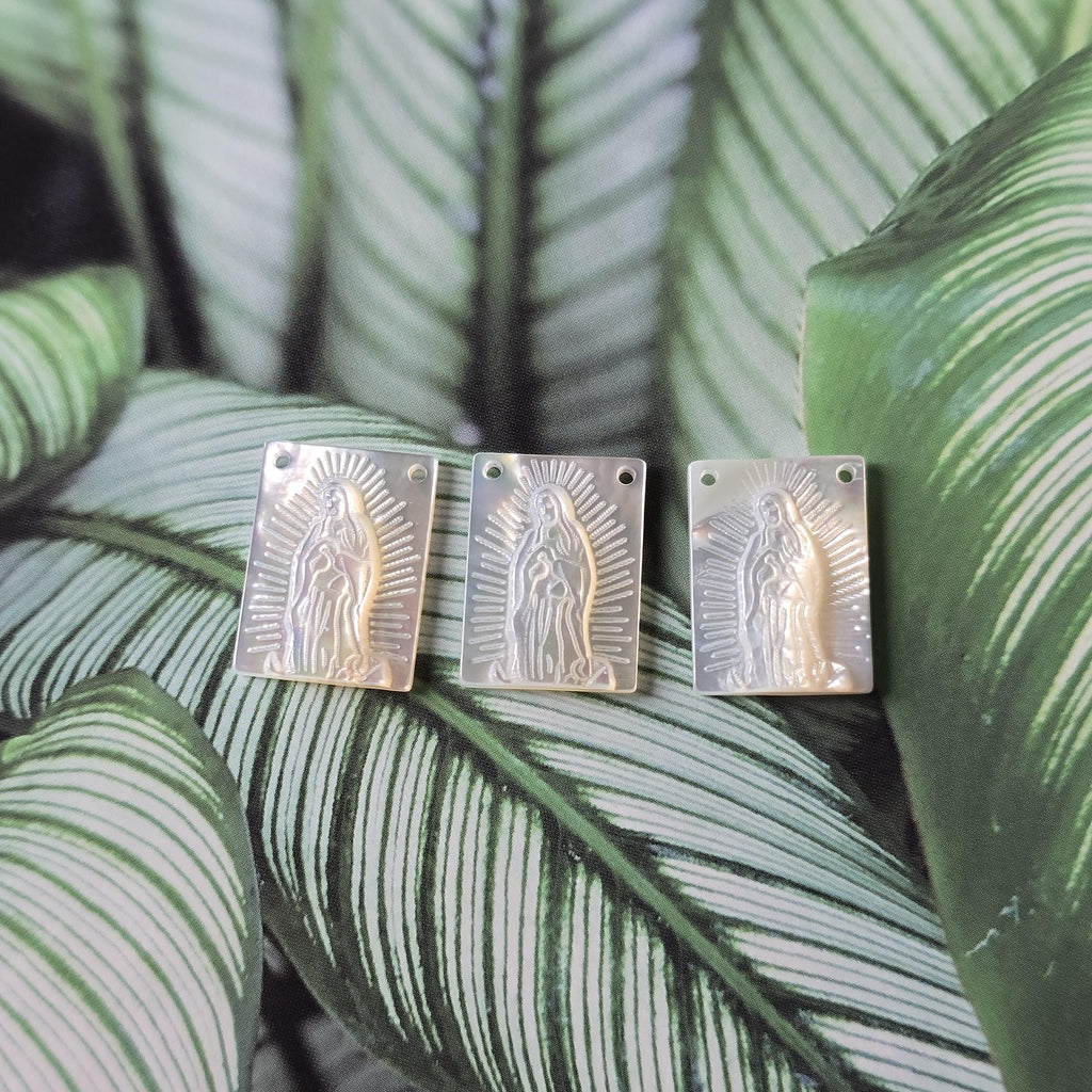 Maria White Mother-of-Pearl, MOP Shell Pendant, Engraved Maria White Nacre, Pearl Oyster, Rectangular Shell Jewelry Making Findings RY073