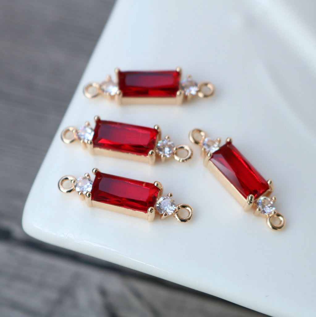10pcs Rectangular Connector, Cubic Zircon Crystal Pendant, Bracelet Necklace Pendant, 14K Real Gold Plated, Jewelry Findings HL095-F028