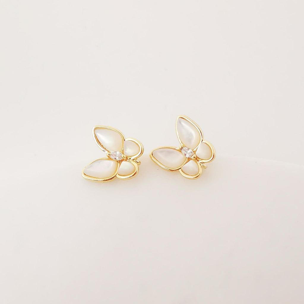 Pendiente de mariposa de nácar con aros, sin níquel, en plata S925, 10 mm, chapado en oro de 18 quilates, accesorio para pendientes ZX058