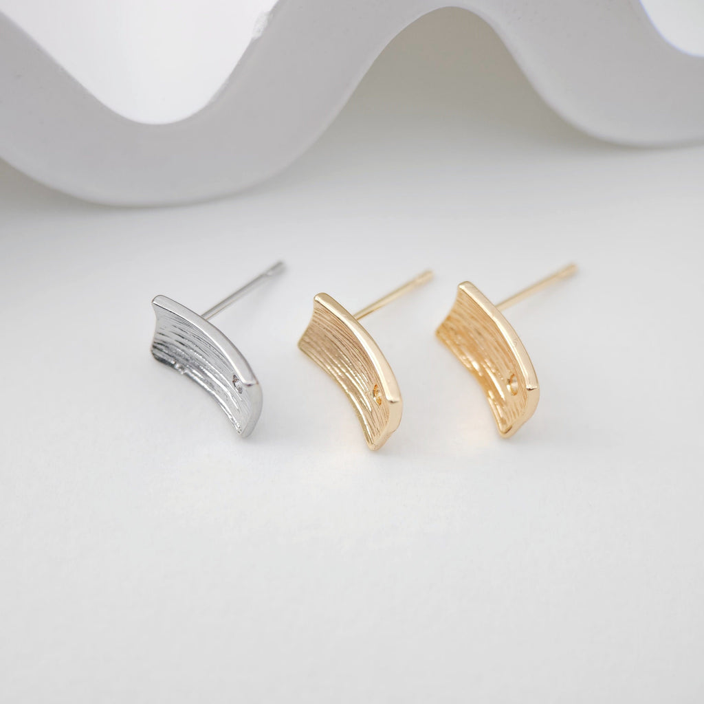 Curved Rectangular Ear Post with hole, Nickel Free, 18K Gold/ Silver Plated Stud Earring Finding ZX201