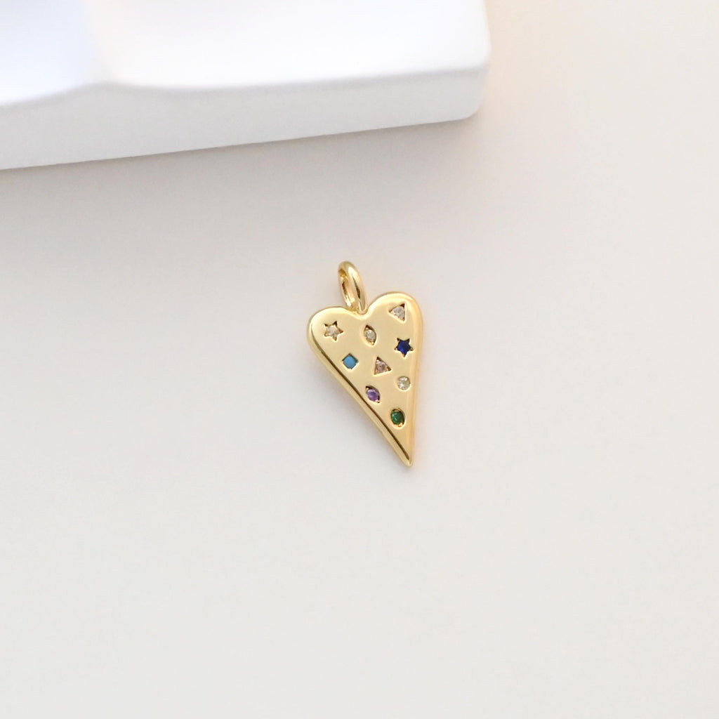 Dijes de corazón cúbico, dijes de amor con pavé de circonitas cúbicas bañados en oro de 18 quilates, colgantes para hacer pulseras y collares, accesorios de joyería S1325