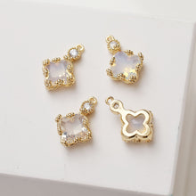 Load image into Gallery viewer, Four-leaf Clover Flower Crystal Charm with loops, Rhinestone Pendant, Bracelet Necklace Making, Gold Plated Jewelry Findings GZ381