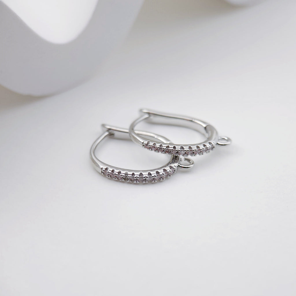 Ellipsoid CZ Pave Earring Hoop, Gold Plated Huggie Hoop Earring with Loop, Huggie Hoop DIY Earring  Findings,Handmade Earring Supplies D0097