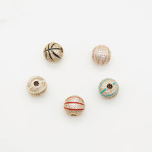 Load image into Gallery viewer, Round Pave CZ Beads, Basketball Spacer Beads, Enamel Beads, 18K Gold Plated Bracelet Necklace Making Jewelry Finding S20353