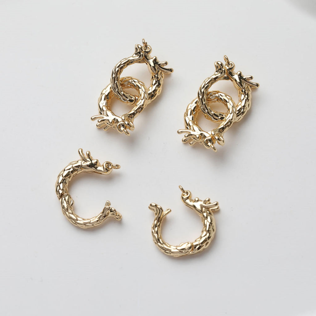 Double Loop Clasp, Dragon, Necklace Connector, 14K Gold/Silver Plated, Neckalce Bracelet Making Pendant, Jewelry Supply Finding GE127