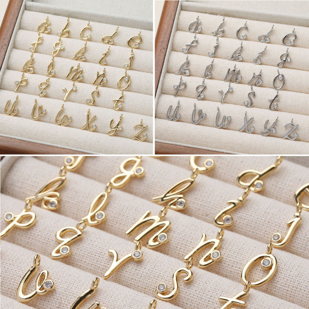 Dainty Cubic Alphabet Letter Charm, 14K Gold/ Silver Plated CZ Pave Initial Pendant, 8x12mm, Necklace Bracelet Earring Making GZ385