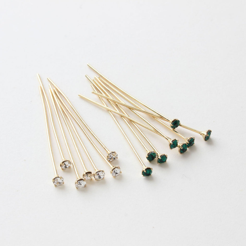 10pcs Crystal Head Pins, Czech Crystal, 14K Gold Plated, 22 Gauge, 32mm Component for Jewelry Making Findings ZZ066