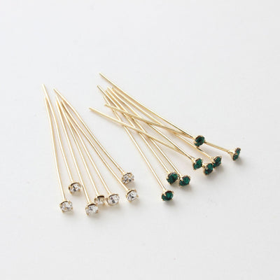 10pcs Crystal Head Pins, Czech Crystal, 14K Gold Plated, 22 Gauge, 32mm Component for Jewelry Making Findings ZZ066