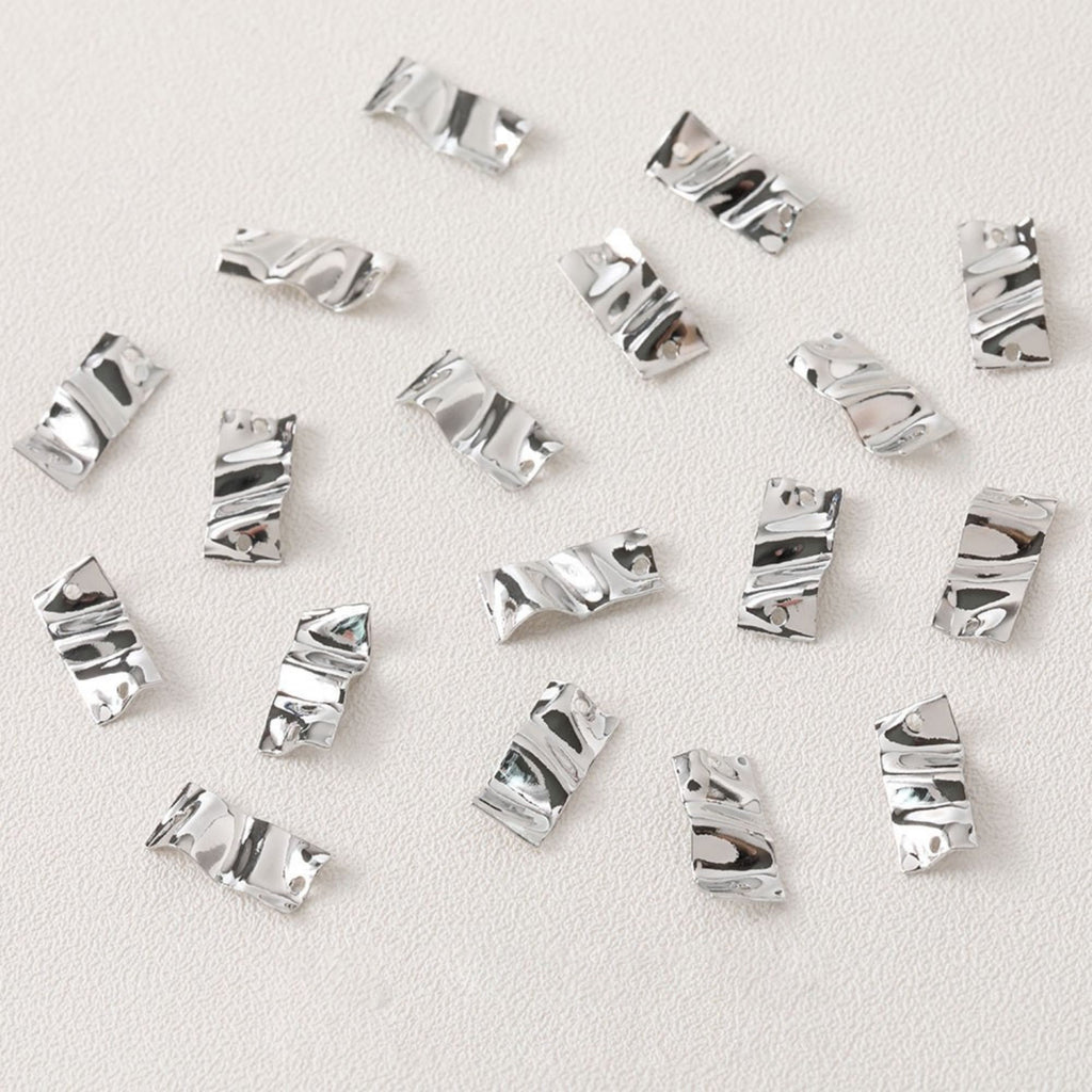 10 colgantes rectangulares texturizados con 1 y 2 aros, dije rectangular, chapado en oro y plata de 14 quilates, accesorios para bisutería ZZ079