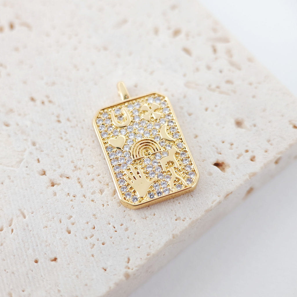 Coin Charm, Card Charm, Card Pendant, Maria Charm, 18K Gold Plated CZ Pave Our Lady Pendant, Necklace Making Charm, Jewelry Findings S998
