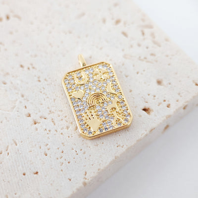 Coin Charm, Card Charm, Card Pendant, Maria Charm, 18K Gold Plated CZ Pave Our Lady Pendant, Necklace Making Charm, Jewelry Findings S998