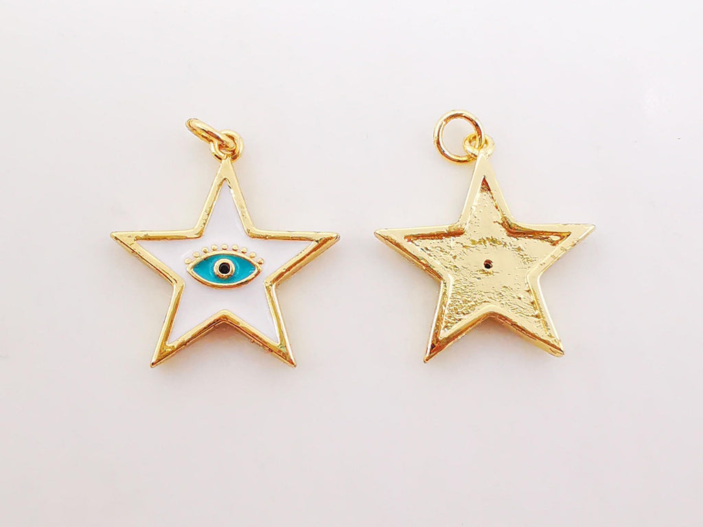 Enamel Star Charm, 18K Gold Plated Evil Eye Pendant, 20x22mm, Necklace Bracelet Making Pendant, S993