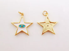 Load image into Gallery viewer, Enamel Star Charm, 18K Gold Plated Evil Eye Pendant, 20x22mm, Necklace Bracelet Making Pendant, S993