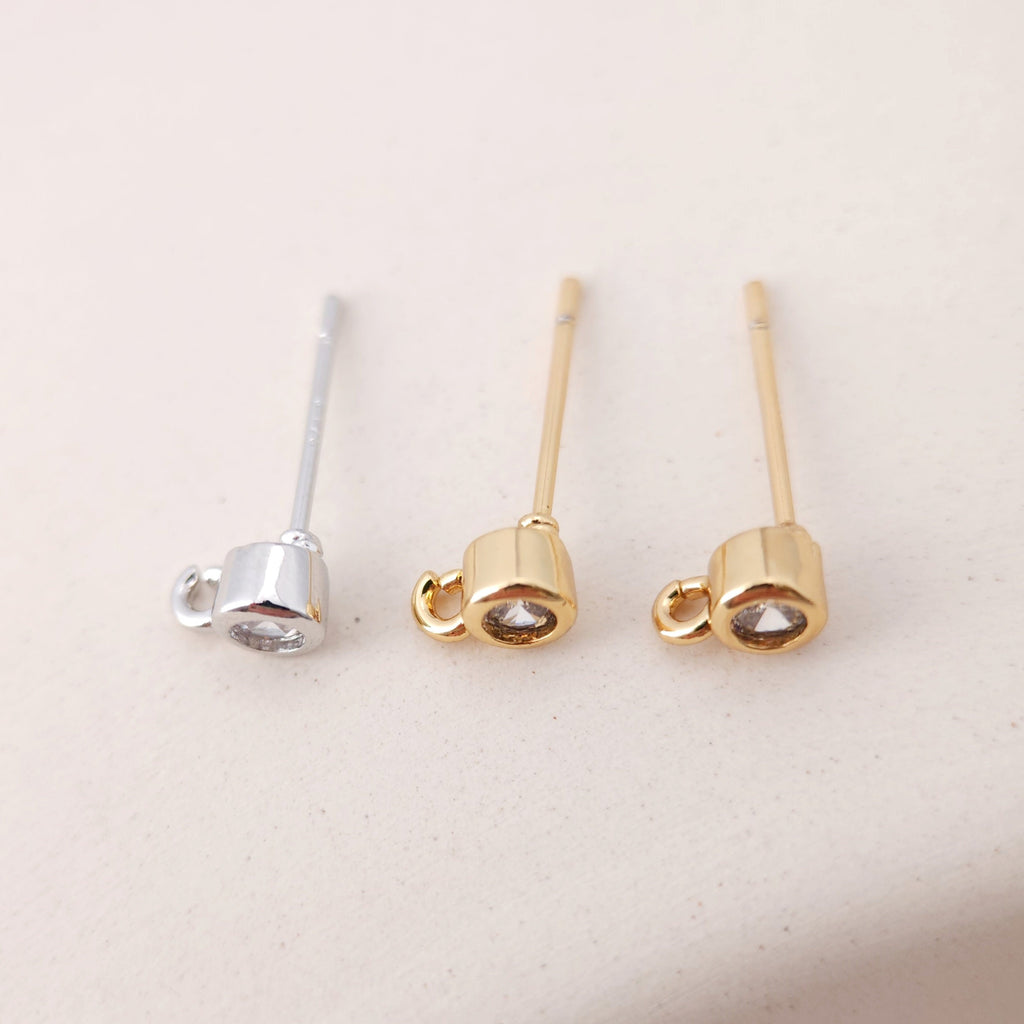 Pequeño pendiente con aros, pendiente de plata S925 sin níquel, micro pavé de circonitas cúbicas, 6,6 x 4,3 mm, chapado en oro de 18 quilates, accesorio para pendientes S1189