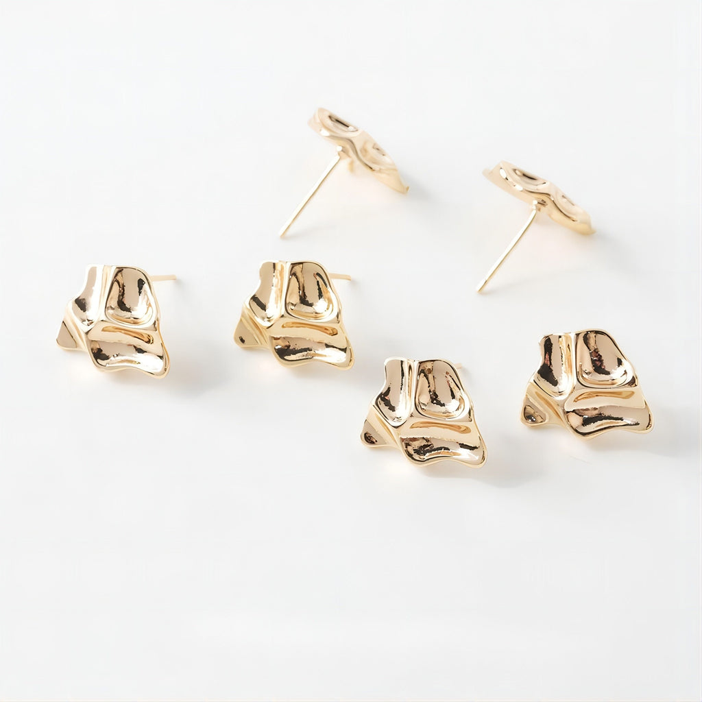 قرط ذو سطح محدب غير منتظم مع حلقة، أقراط من الذهب عيار 14 قيراطًا وفضة S925 خالية من النيكل، نتائج قرط مضادة للحساسية GE046