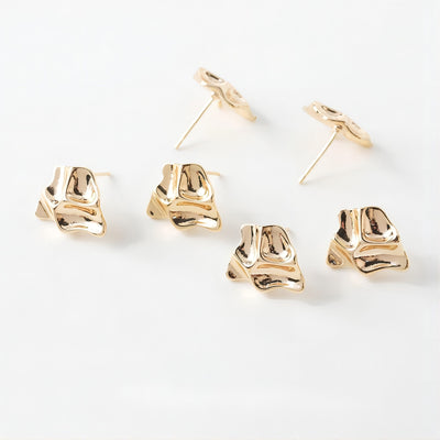 Poste para aretes con superficie convexa irregular y aro, pendientes de plata S925 en oro de 14 quilates sin níquel, accesorios hipoalergénicos GE046