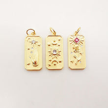 Load image into Gallery viewer, Gold Tarot Card Charms, Micro CZ Pave Hand/ Sun/ Rose Pendant, Amulet Charm 18K Gold Plated, Necklace Making Charms, Jewelry Findings S1094