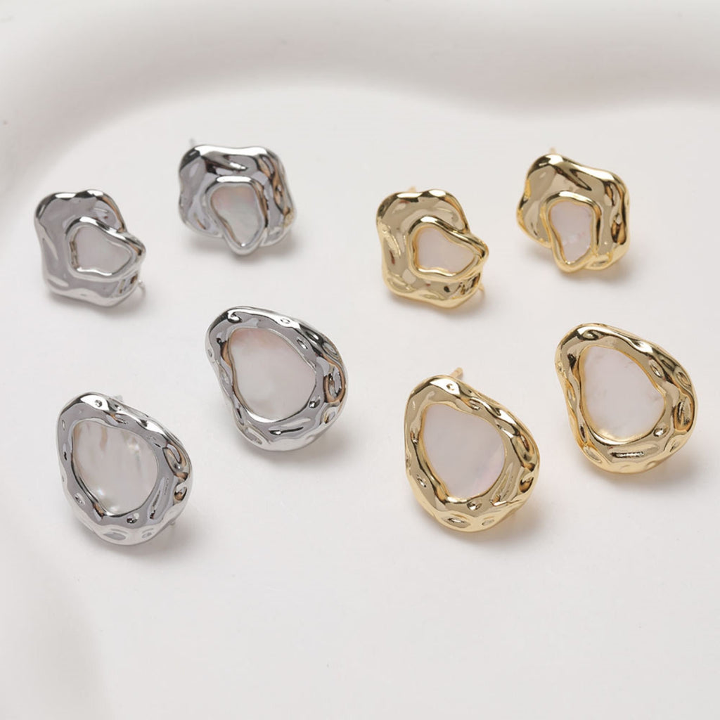 Irregular Shell Earring Post, 14K Gold/Silver Plated, S925 Silver Pin Nickel Free Earrings, Hypoallergenic Earring Findings GZ368