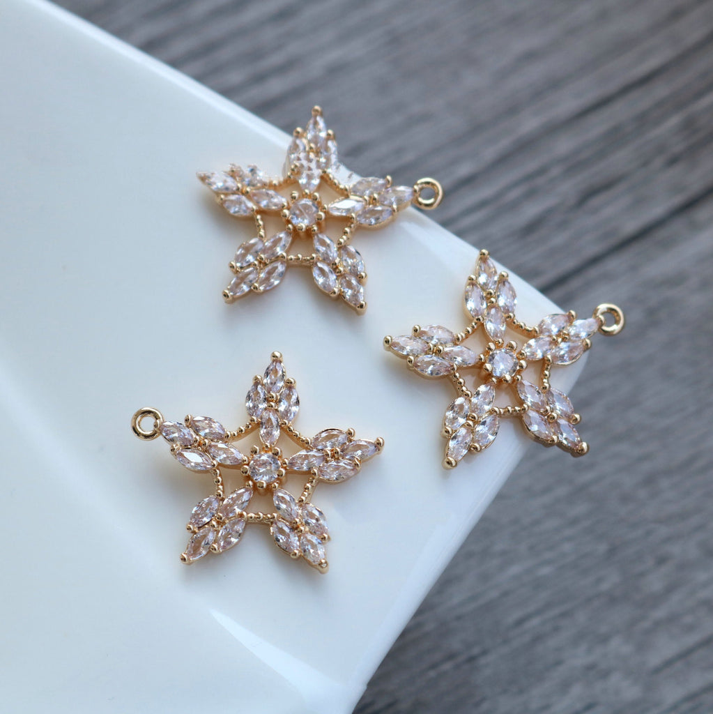 CZ Pave Star Charm, Cubic Zircon Crystal Pendant, CZ Earring Charms,  Real Gold Plated Brass Earring Charms, Jewelry Findings HL035-F152