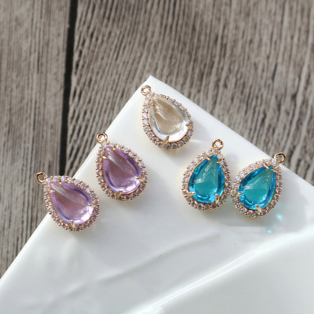 10 قطع - دلايات كريستال صغيرة على شكل دمعة، مطلية بالذهب/الفضة عيار 14 قيراطًا، مقاس 15×20 مم، قطع مجوهرات HL076-F120