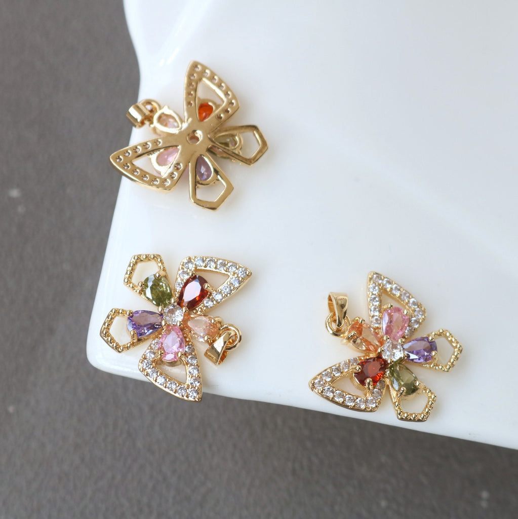 CZ Pave Butterfly Charm, Cubic Zircon Crystal Butterfly Pendant, Bracelet Necklace Pendant, 14K Gold Plated, Jewelry Findings HL005-F227