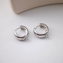 Load image into Gallery viewer, Chunky Smooth Earring Hoop, Gold/Silver Huggie Earring with Loop, 14mm, Everyday Simple Huggie Hoops , Handmade Earring Supplies  D0115
