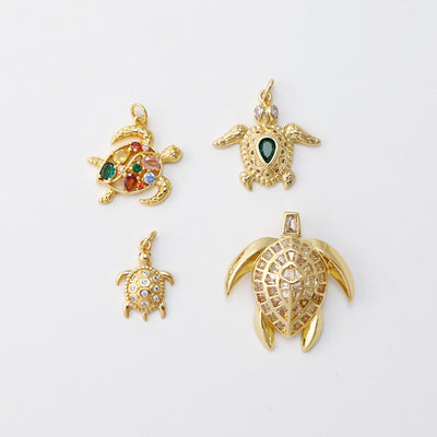Sea Turtles Charm, 14K Gold Plated Cubic Micro CZ Pave Charms, Marine life Pendant for Necklace Jewelry Findings S20745