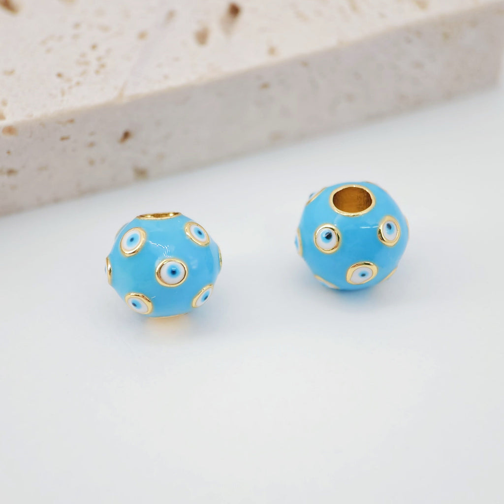 Enamel Evil Eye Round Spacer Beads, Large Hole Gold Beads, 18K Gold Plated,  Bracelet Necklace Making Jewelry Finding S20485