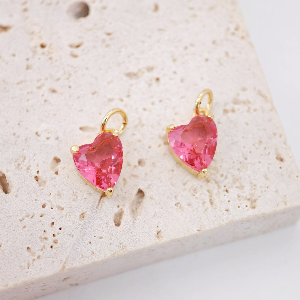 Crystal Tiny Heart Charms, Red Crystal, 18K Gold Plated Heart Pendant, Bracelet Necklace Making Pendants, Jewelry Findings S20243