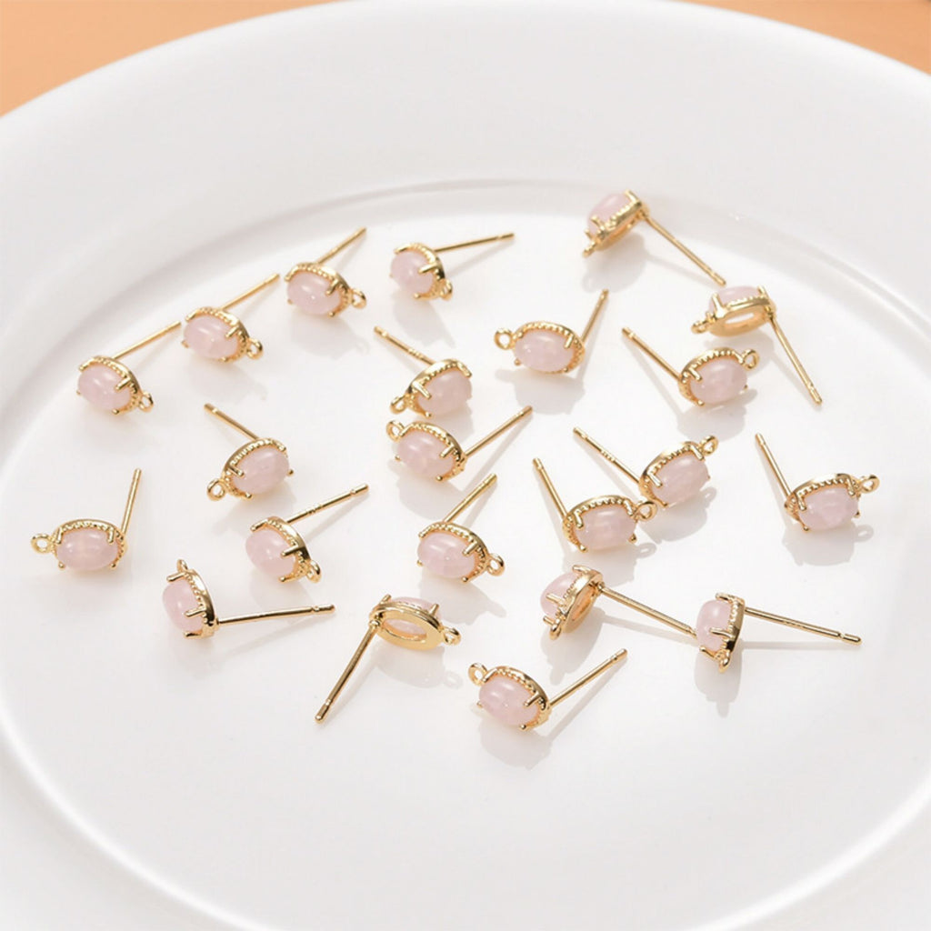 Oval Shape Earring Post With Loop, S925 Silver Pin Nickel Free Earrings, Crystal Gemstone Stud, Hypoallergenic Earring Findings LL234