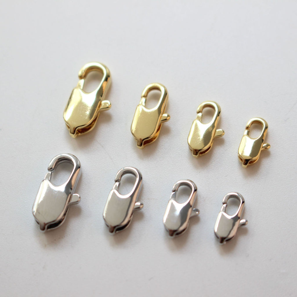 20PCS- 18K Shiny Gold/Silver Plated Lobster Clasp, 9mm, 10.5mm, 12.5mm, 14mm, Necklace Bracelet Making Supply, Jewelry Findings ZZ024