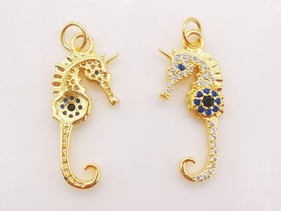 Seahorse Charms, 18K Gold Plated Cubic Micro CZ Pave Charms, Seahorse Pendant for Necklace Jewelry Findings S179