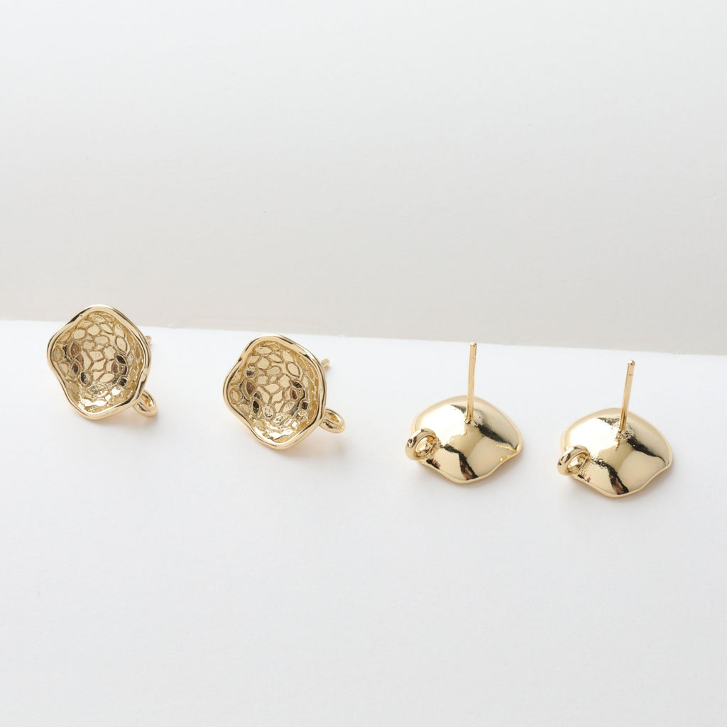 Concave Pleated Post with Loop, 14K Gold Plated, S925 Silver Pin Nickel Free Earrings, Hypoallergenic Earring Findings JJ024-ZX7026