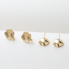 Load image into Gallery viewer, Concave Pleated Post with Loop, 14K Gold Plated, S925 Silver Pin Nickel Free Earrings, Hypoallergenic Earring Findings JJ024-ZX7026