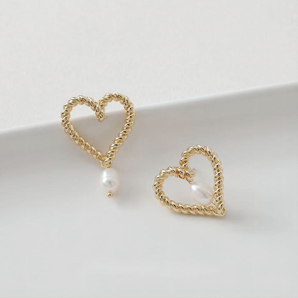 Gold Vintage Heart Earring Post, 24mm, S925 Silver Ear Pin Nickel Free Earrings, Ear Stud Loop, Hypoallergenic Earring Findings GE005