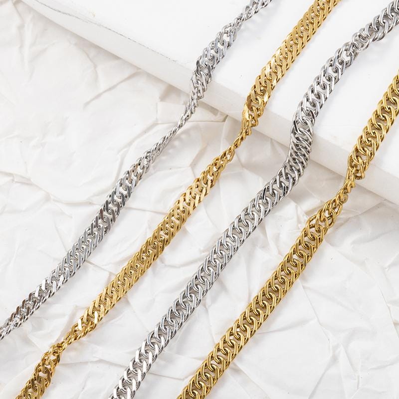18K Gold Link Chain, Handmade DIY Accessories, 316L Stainless Steel, Sold in 0.5 Meters, ZD015