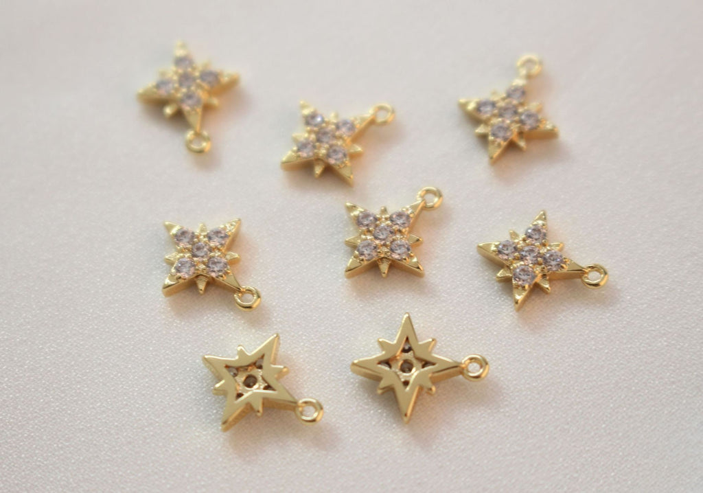 Tiny Star Charms,  Crystal Cubic Pave Star Pendant, 18K Gold Plated, Necklace Making Star Charms, Jewelry Findings GZ421