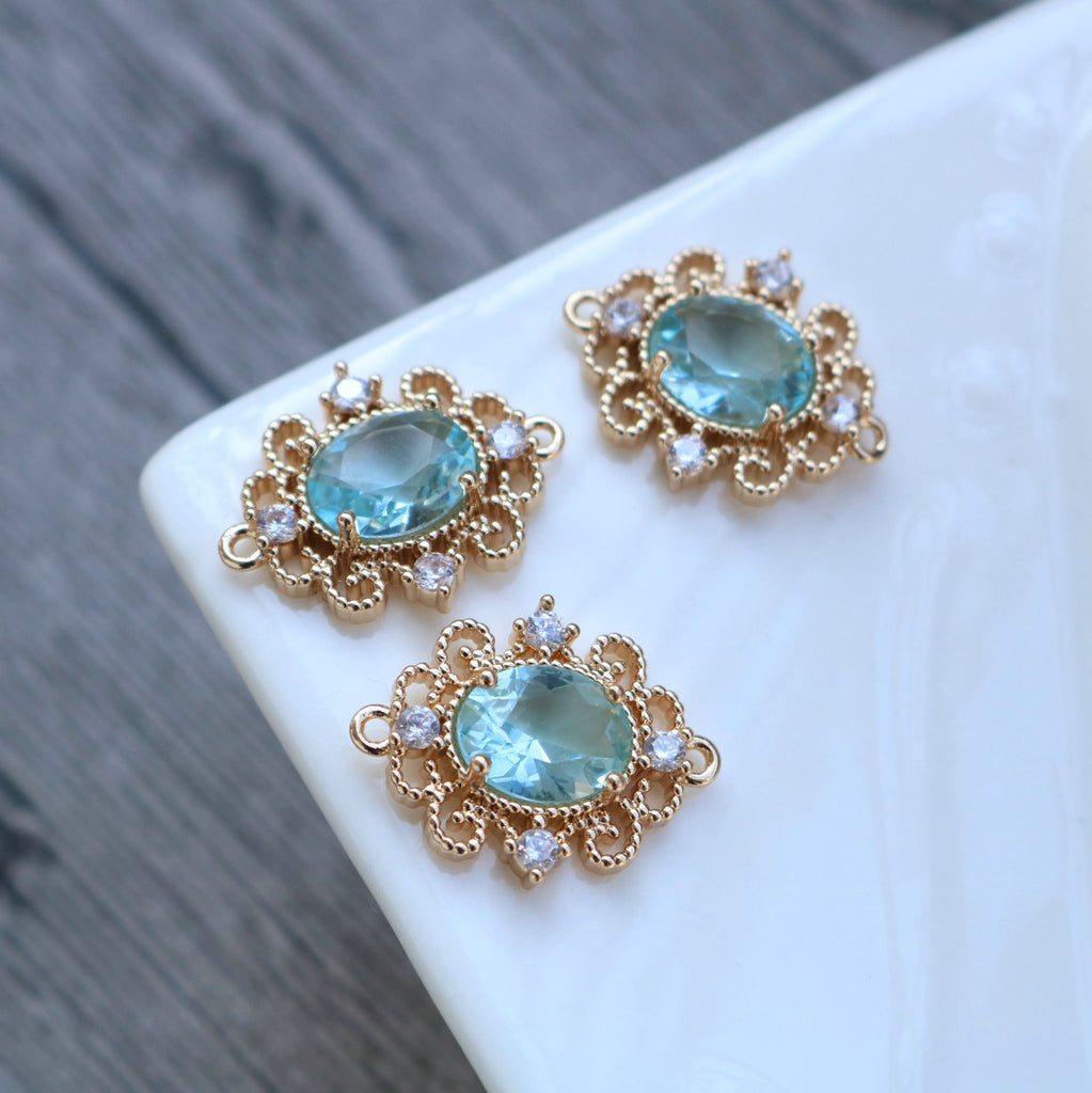 10pcs Flower Oval Charm, Cubic Zircon Crystal Flower Pendant, Real Gold Plated Brass Earring Charms, Jewelry Findings HL079-F119